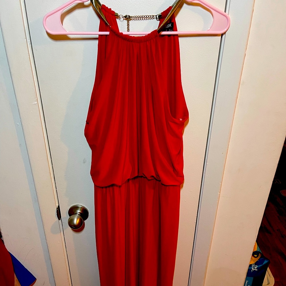 MSK Red Halter Floor Length Dress
